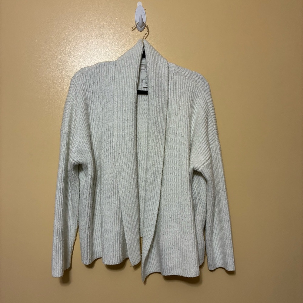 Anthropologie Joie Drop Shoulder Ribbed Shawl Collar Open Cardigan Women L White